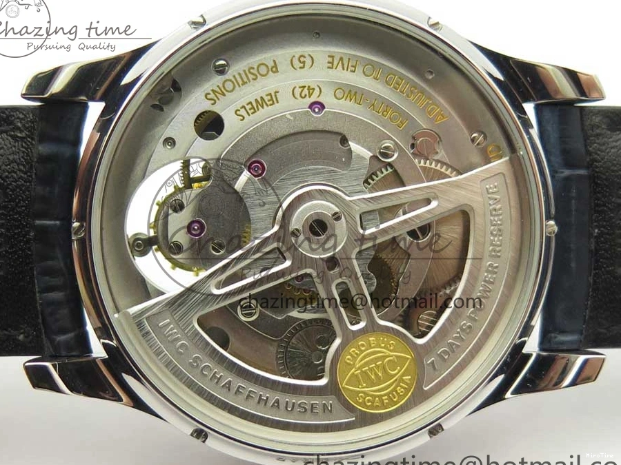 MIROTIME 0207 Portuguese Tourbillon IW5046 SS ZF Best Edition White Dial Blue Markers on Blue Leather Strap Fashionable 7149